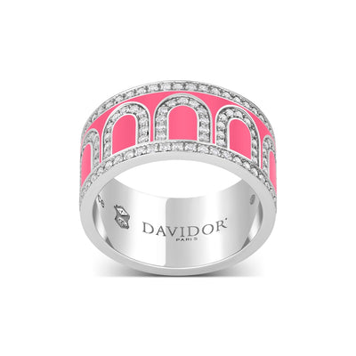 L'Arc de DAVIDOR Ring GM, 18k White Gold with May Rose Lacquered Ceramic and Palais Diamonds - DAVIDOR