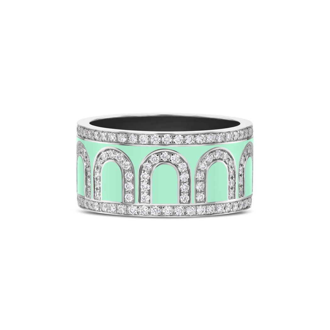 L'Arc de DAVIDOR Ring GM, 18k White Gold with Palm Beach Lacquered Ceramic and Palais Diamonds - DAVIDOR