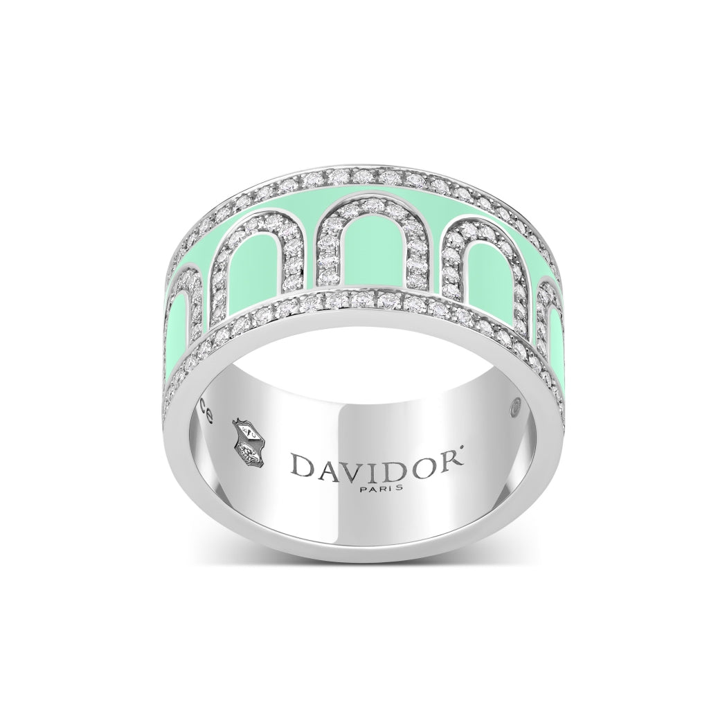L'Arc de DAVIDOR Ring GM Palais Diamonds, 18k White Gold with Palm Beach Lacquered Ceramic - DAVIDOR
