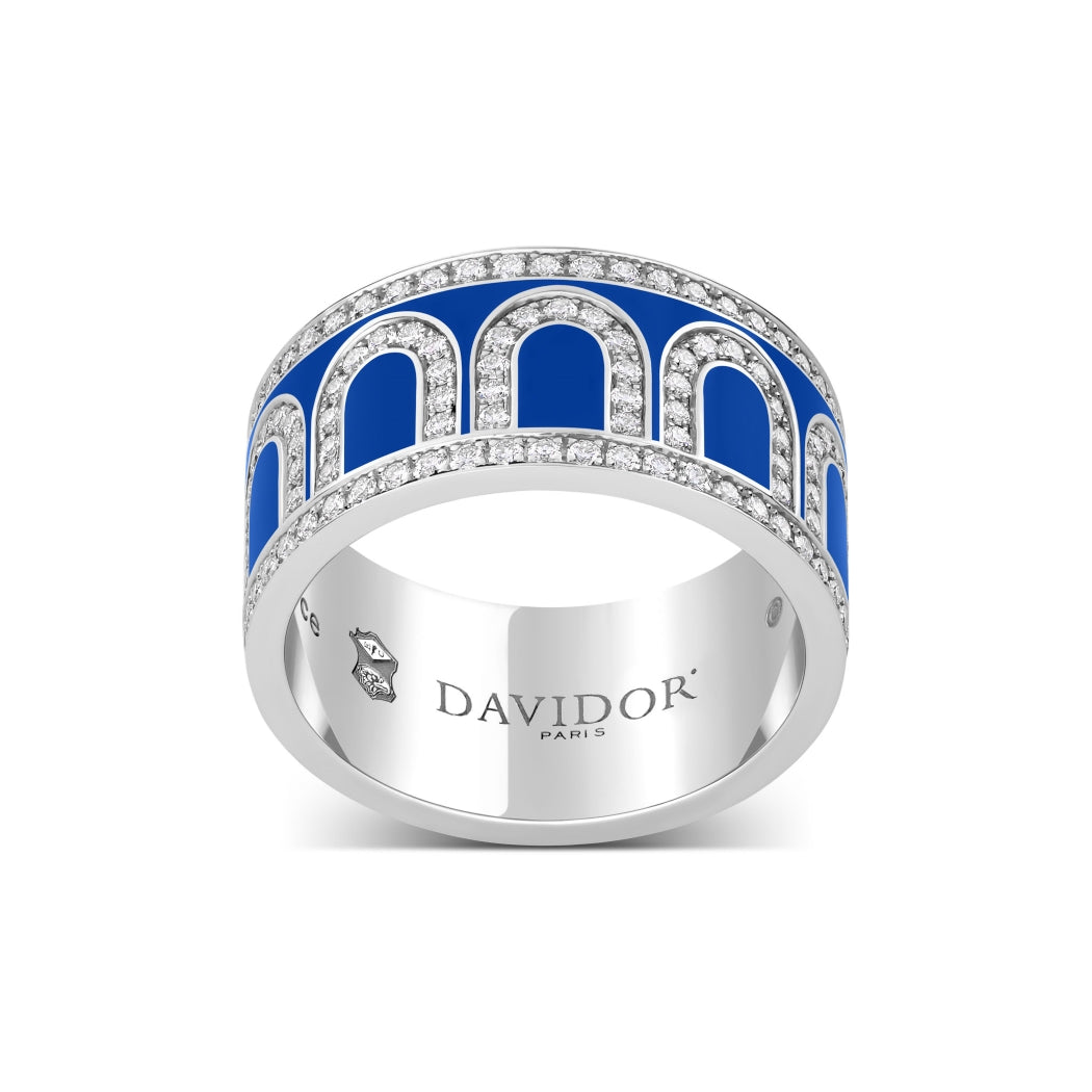 L'Arc de DAVIDOR Ring GM Palais Diamonds, 18k White Gold with Riviera Lacquered Ceramic - DAVIDOR