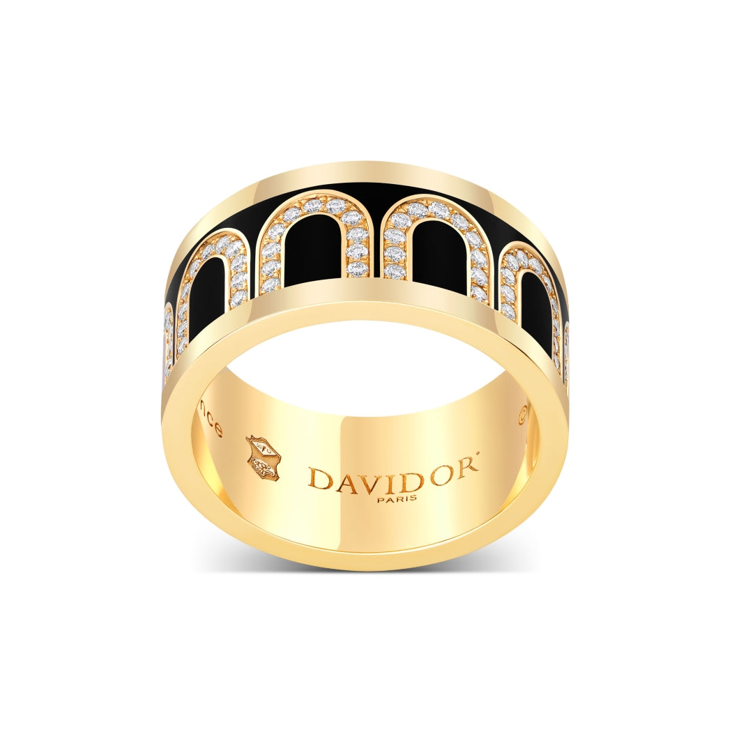 L'Arc de DAVIDOR Ring GM Arcade Diamonds, 18k Yellow Gold with Caviar Lacquered Ceramic - DAVIDOR