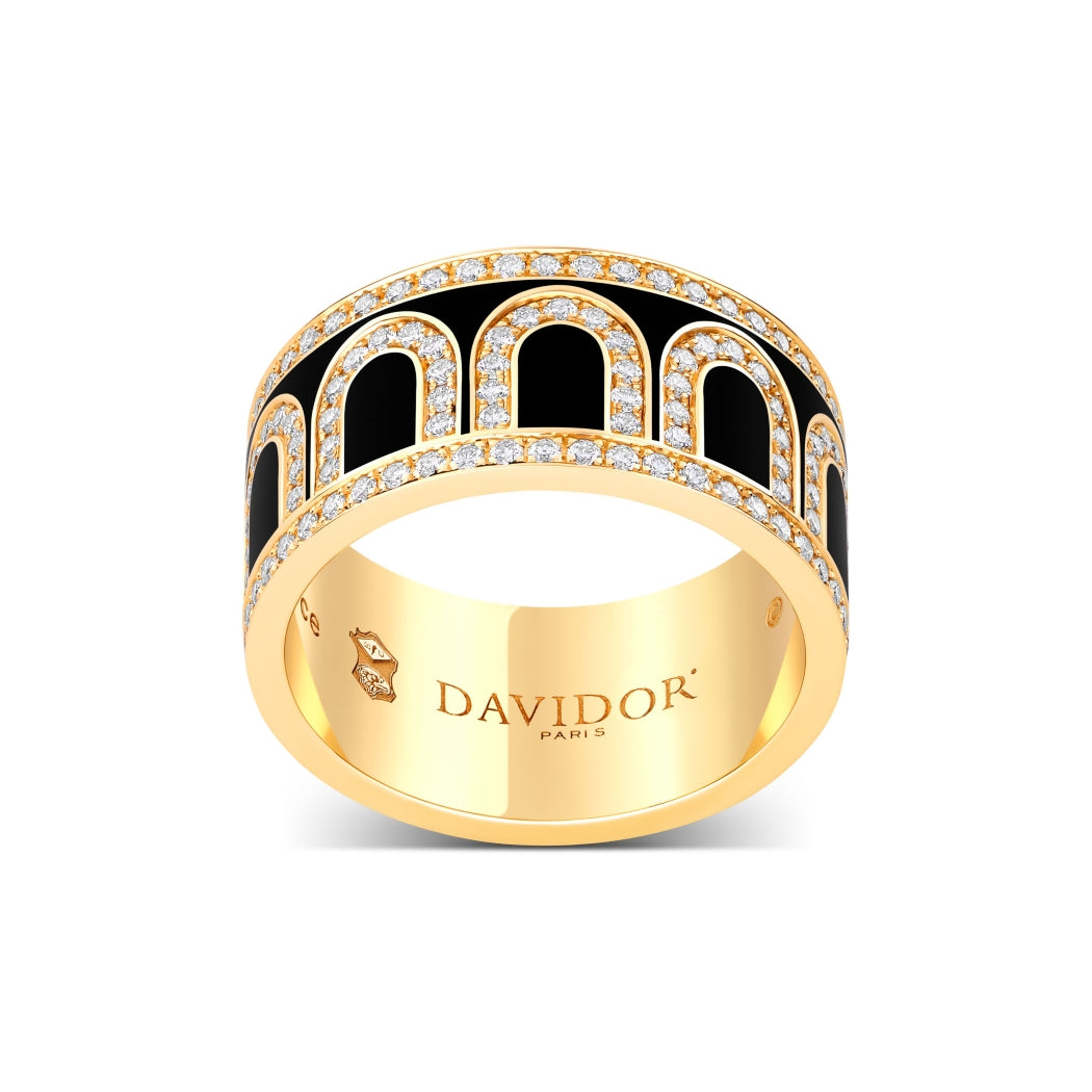 L'Arc de DAVIDOR Ring GM, 18k Yellow Gold with Caviar Lacquered Ceramic and Palais Diamonds - DAVIDOR