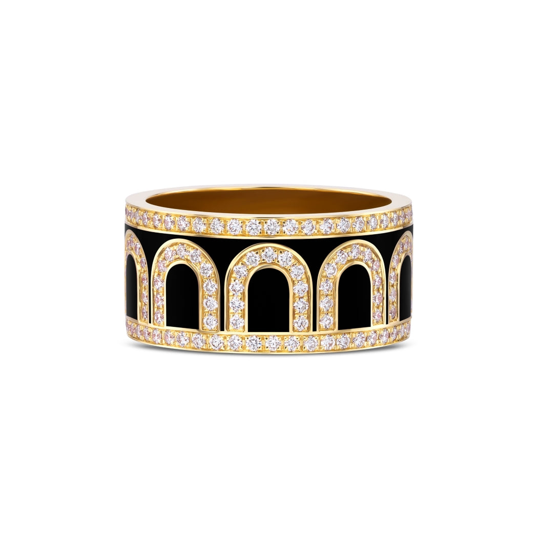 L'Arc de DAVIDOR Ring GM, 18k Yellow Gold with Caviar Lacquered Ceramic and Palais Diamonds - DAVIDOR