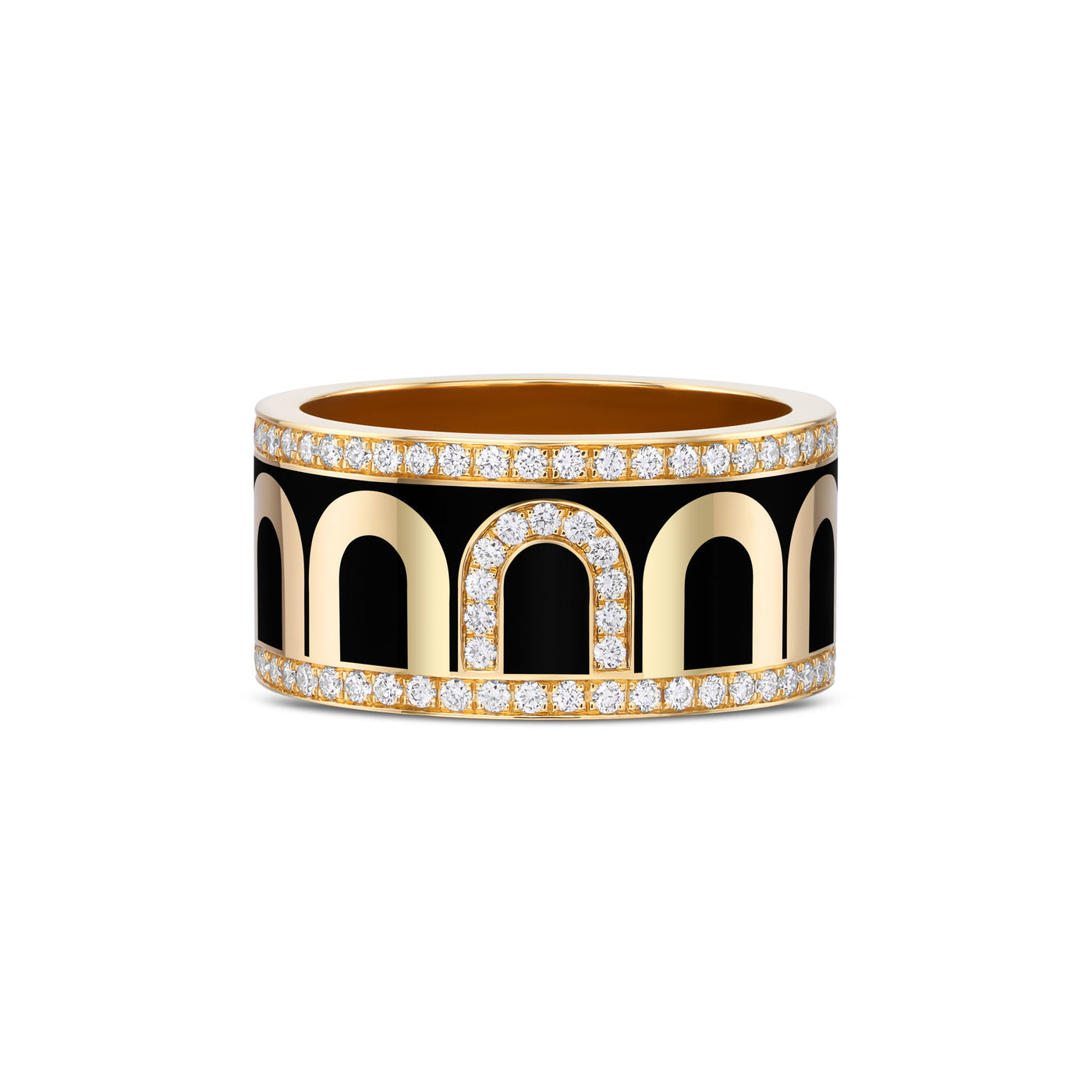 L'Arc de DAVIDOR Ring GM, 18k Yellow Gold with Caviar Lacquered Ceramic and Porta Diamonds - DAVIDOR