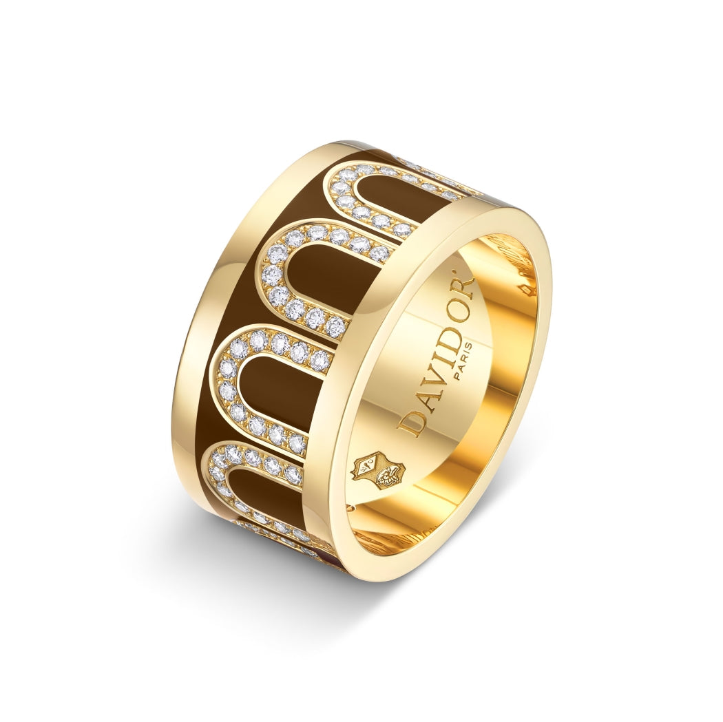 L'Arc de DAVIDOR Ring GM, 18k Yellow Gold with Cognac Lacquered Ceramic and Arcade Diamonds - DAVIDOR