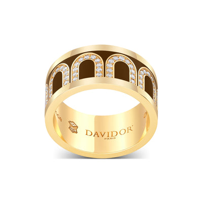 L'Arc de DAVIDOR Ring GM, 18k Yellow Gold with Cognac Lacquered Ceramic and Arcade Diamonds - DAVIDOR