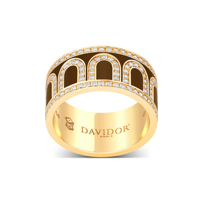 L'Arc de DAVIDOR Ring GM, 18k Yellow Gold with Cognac Lacquered Ceramic and Palais Diamonds - DAVIDOR