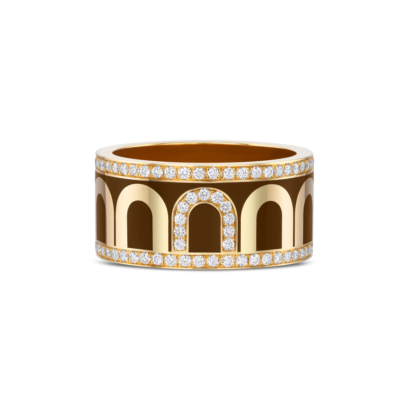 L'Arc de DAVIDOR Ring GM Porta Diamonds, 18k Yellow Gold with Cognac Lacquered Ceramic - DAVIDOR