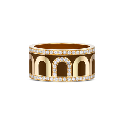 L'Arc de DAVIDOR Ring GM, 18k Yellow Gold with Cognac Lacquered Ceramic and Porta Diamonds - DAVIDOR