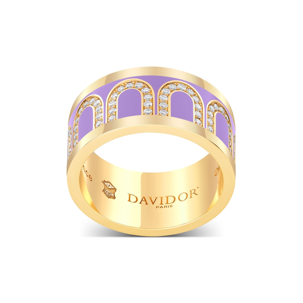 L'Arc de DAVIDOR Ring GM, 18k Yellow Gold with Lavande Lacquered Ceramic and Arcade Diamonds - DAVIDOR
