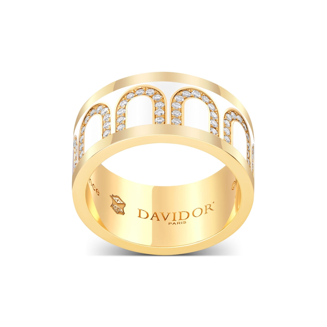 L'Arc de DAVIDOR Ring GM, 18k Yellow Gold with Neige Lacquered Ceramic and Arcade Diamonds - DAVIDOR