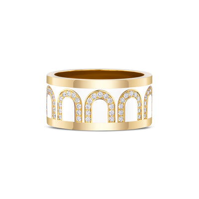 L'Arc de DAVIDOR Ring GM, 18k Yellow Gold with Neige Lacquered Ceramic and Arcade Diamonds - DAVIDOR