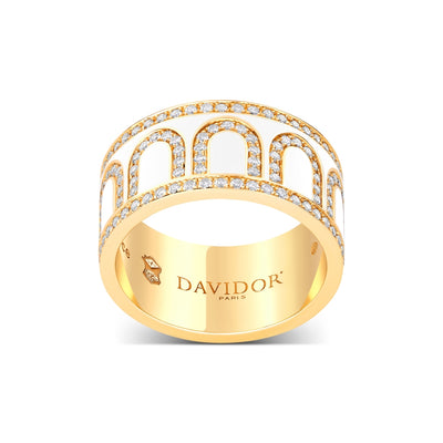 L'Arc de DAVIDOR Ring GM Palais Diamonds, 18k Yellow Gold with Neige Lacquered Ceramic - DAVIDOR