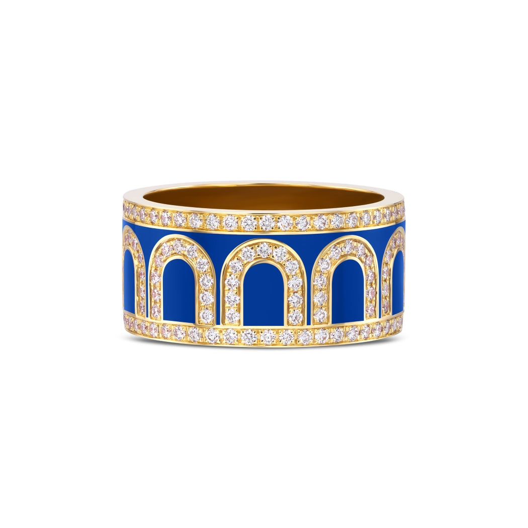 L'Arc de DAVIDOR Ring GM, 18k Yellow Gold with Riviera Lacquered Ceramic and Palais Diamonds - DAVIDOR
