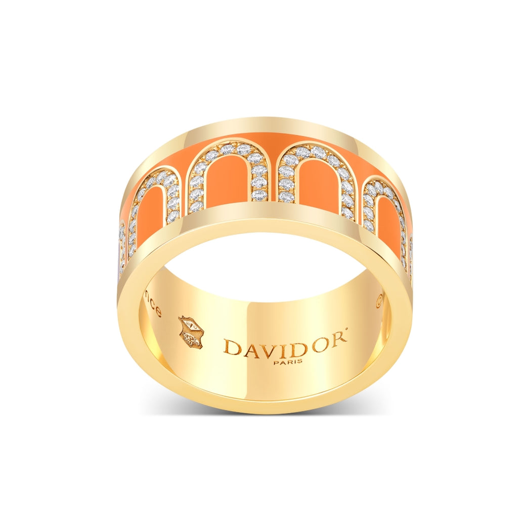 L'Arc de DAVIDOR Ring GM, 18k Yellow Gold with Zeste Lacquered Ceramic and Arcade Diamonds - DAVIDOR