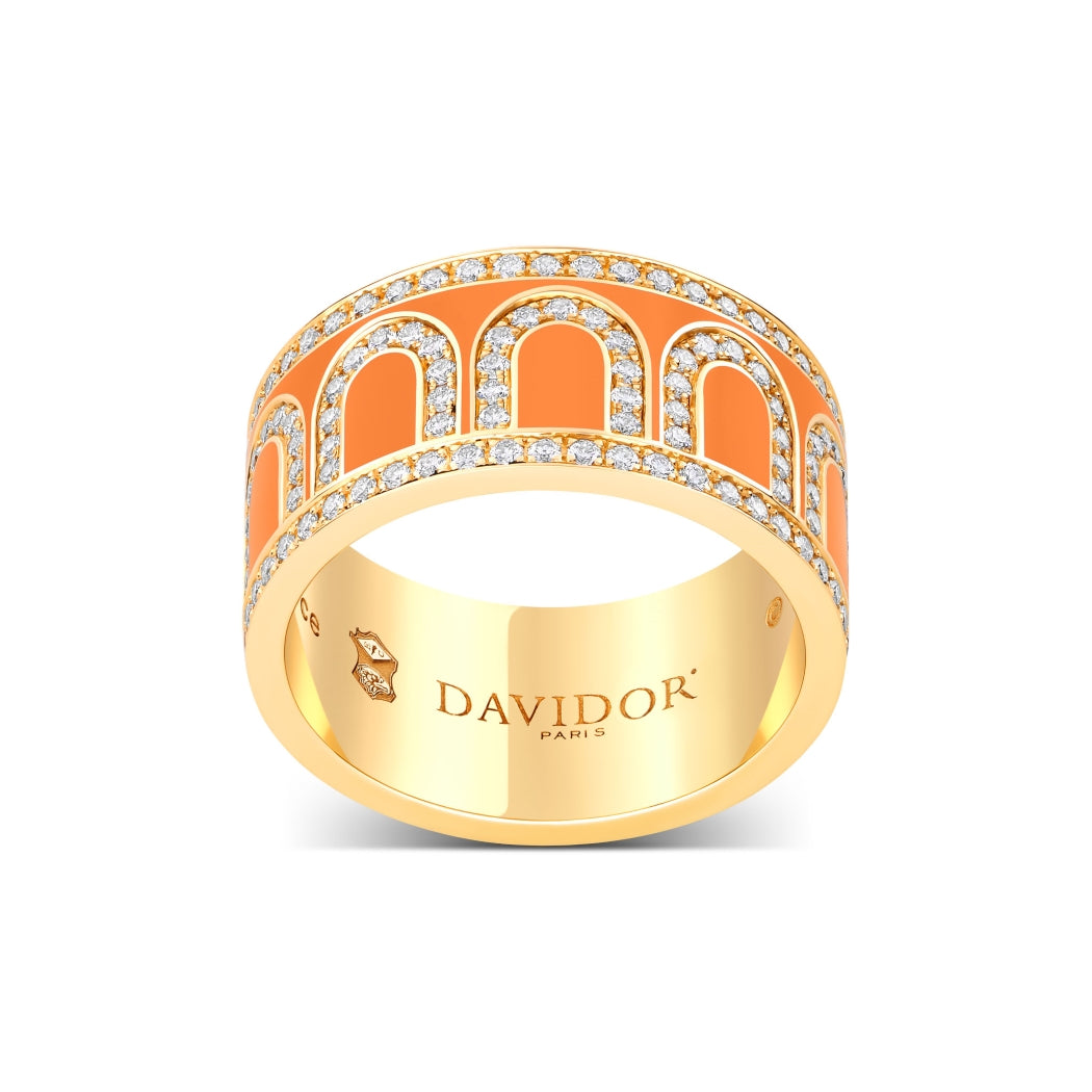 L'Arc de DAVIDOR Ring GM, 18k Yellow Gold with Zeste Lacquered Ceramic and Palais Diamonds - DAVIDOR