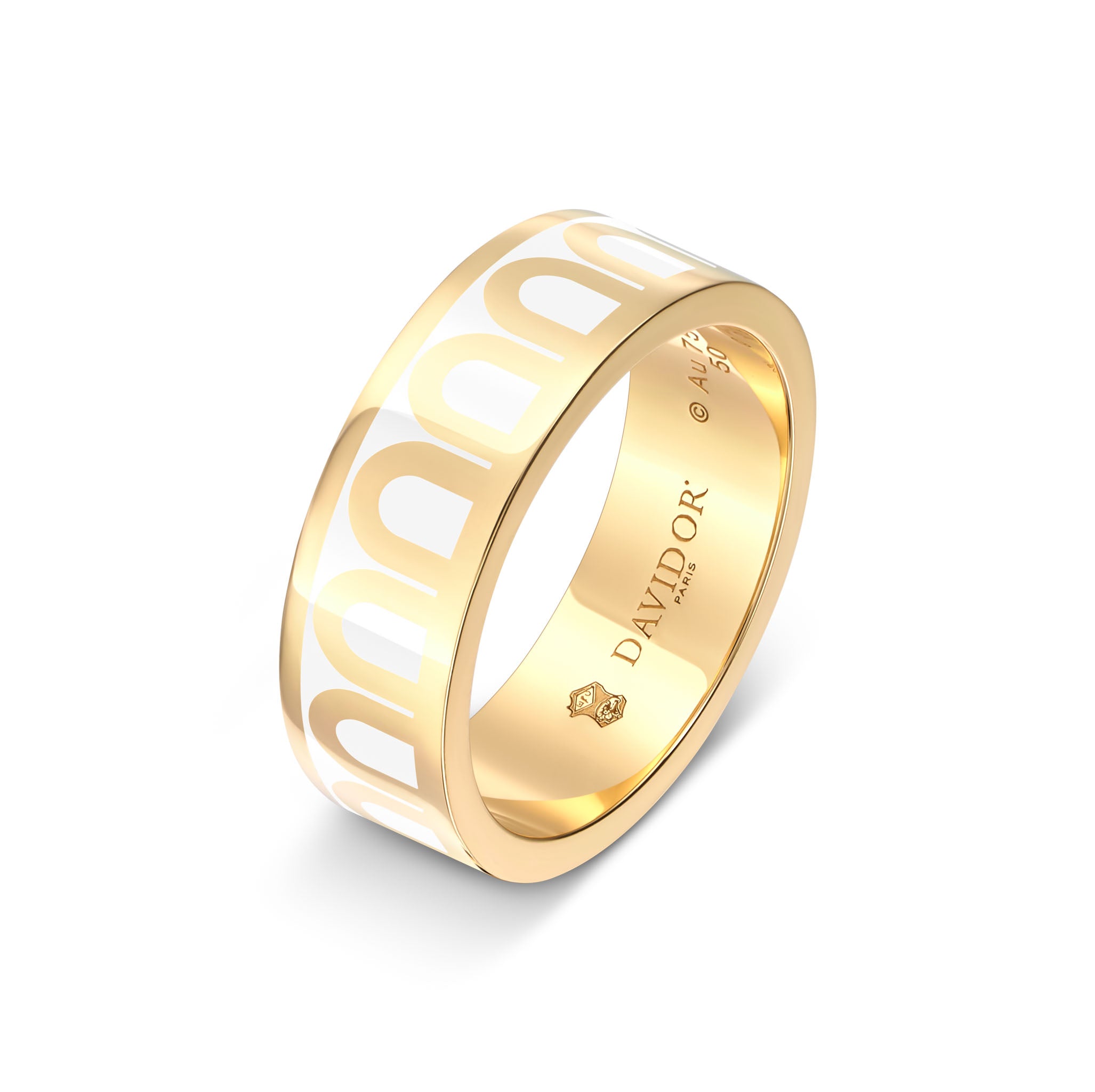 L'Arc de DAVIDOR Ring MM, 18k Yellow Gold with Neige Lacquered Ceramic - DAVIDOR