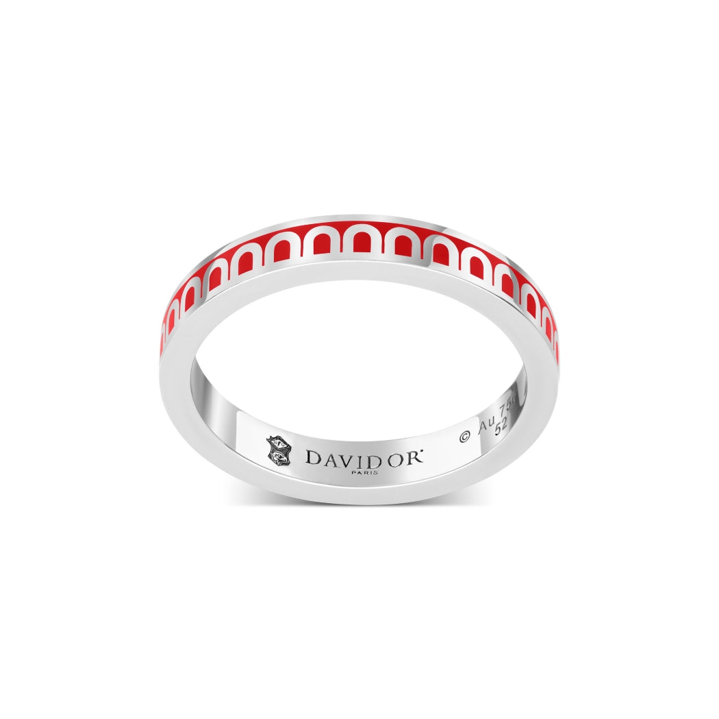 L'Arc de DAVIDOR Ring PM, 18k White Gold with Fraise Lacquered Ceramic - DAVIDOR