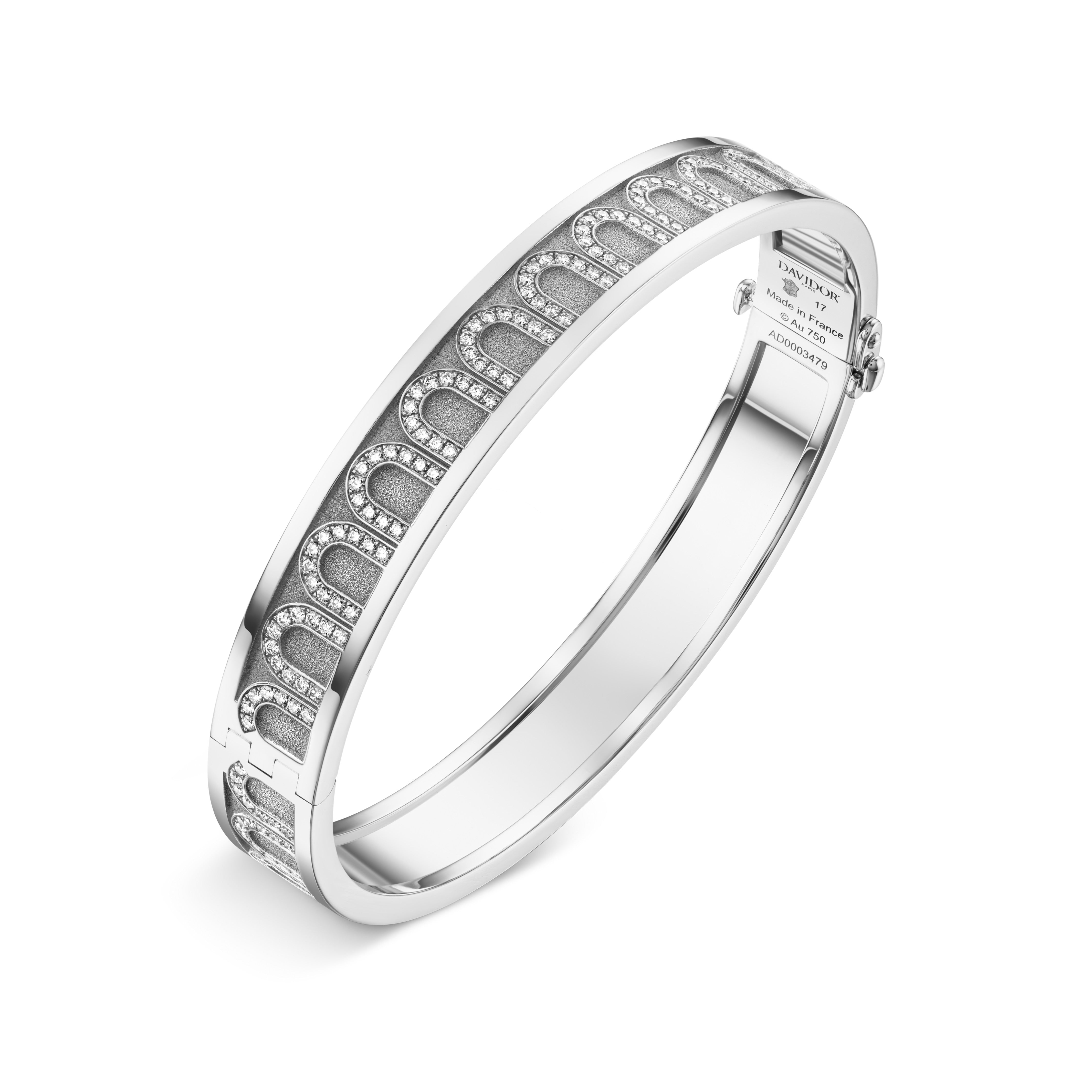L'Arc de DAVIDOR Bangle MM, 18k White Gold with Satin Finish and Arcade Diamonds - DAVIDOR