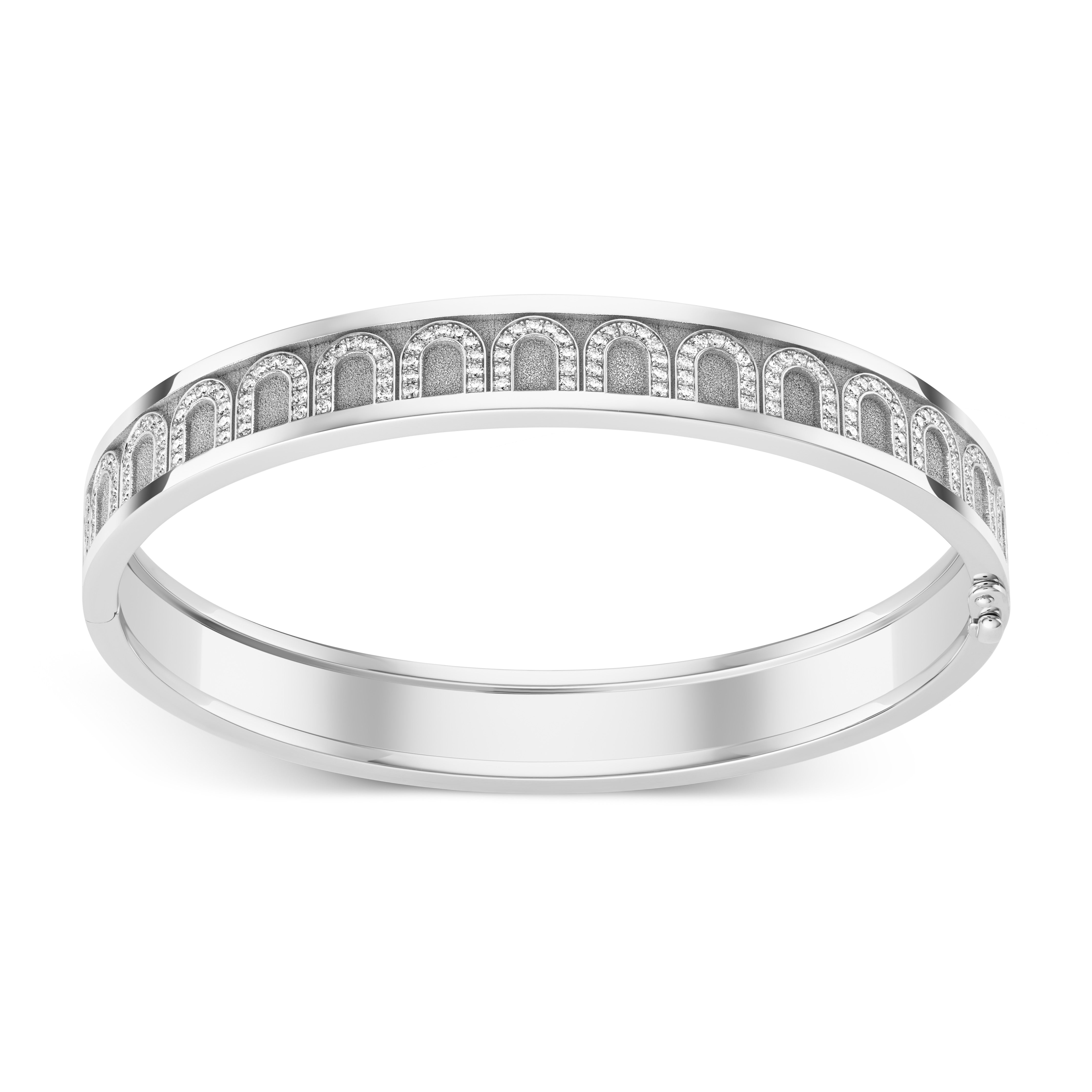L'Arc de DAVIDOR Bangle MM, 18k White Gold with Satin Finish and Arcade Diamonds - DAVIDOR