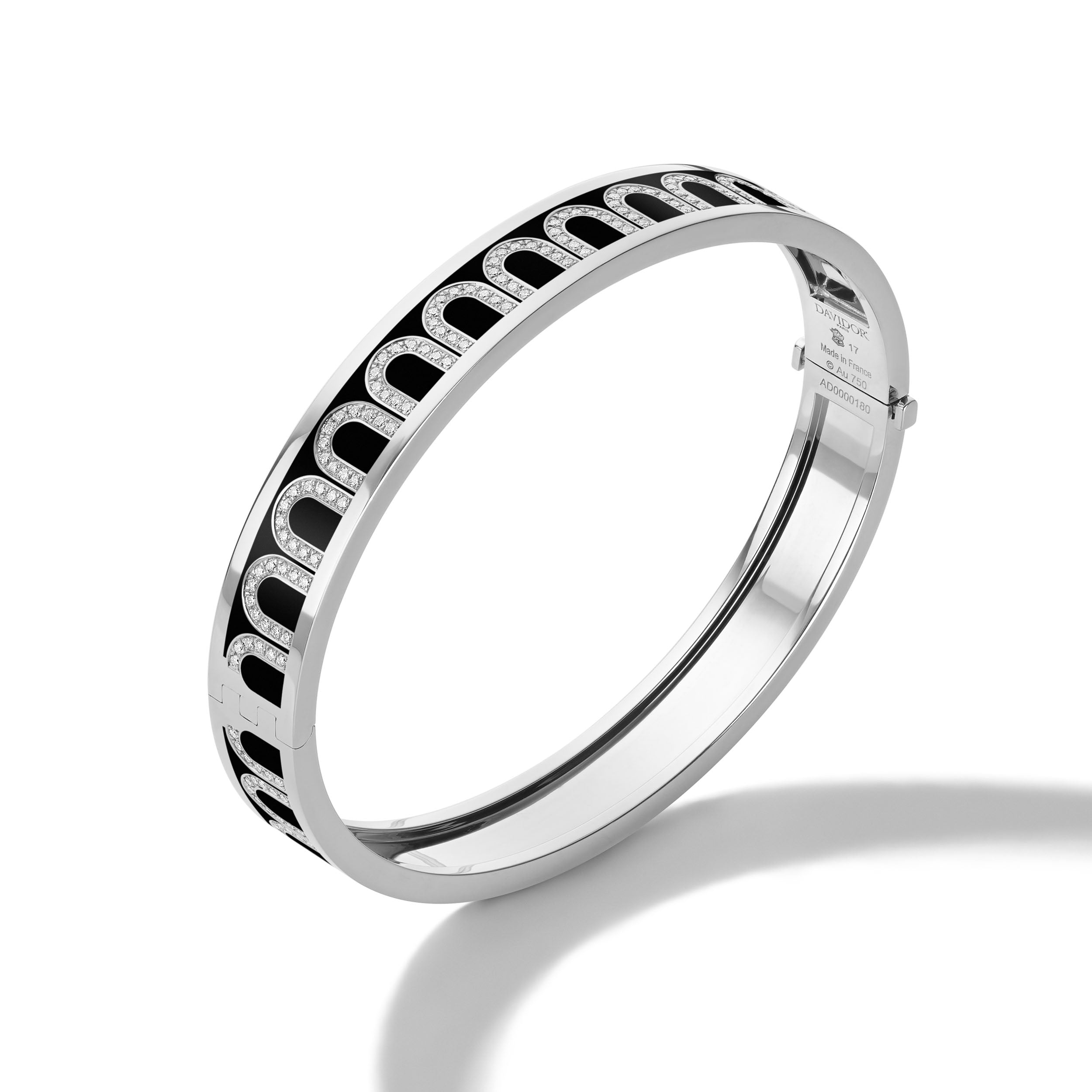 L'Arc de DAVIDOR Bangle MM, 18k White Gold with Lacquered Ceramic and Arcade Diamonds - DAVIDOR