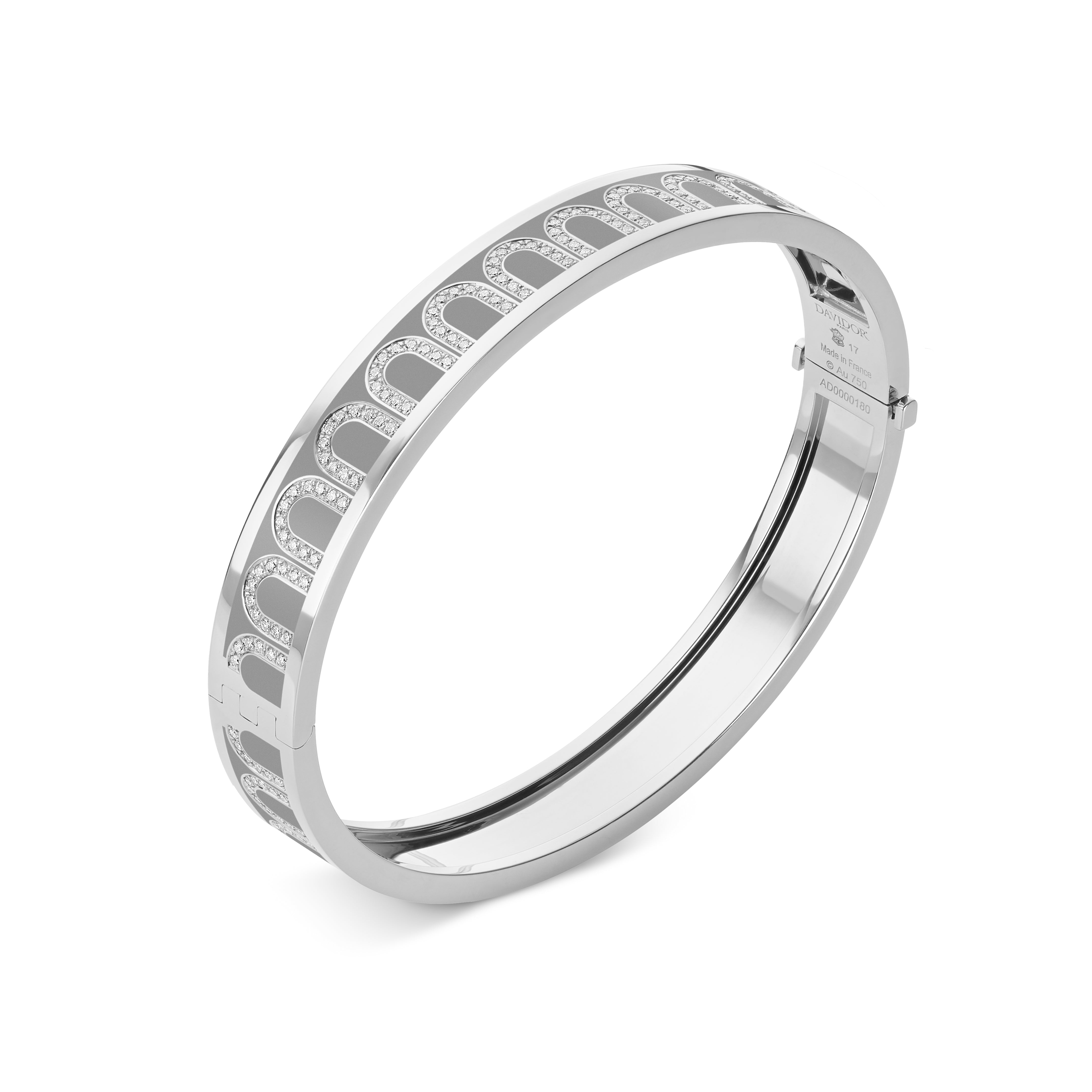 L'Arc de DAVIDOR Bangle MM, 18k White Gold with Lacquered Ceramic and Arcade Diamonds - DAVIDOR