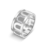 Introducing the L’Arc de DAVIDOR Ring GM, crafted in 18k white gold with anthracite lacquered ceramic and Porta Simple Diamonds. This wide ring showcases the signature DAVIDOR Arch Pattern in geometric motifs, featuring a curved band set with delicate diamonds for a glamorous stackable look. The interior is engraved with “DAVIDOR PARIS.”.