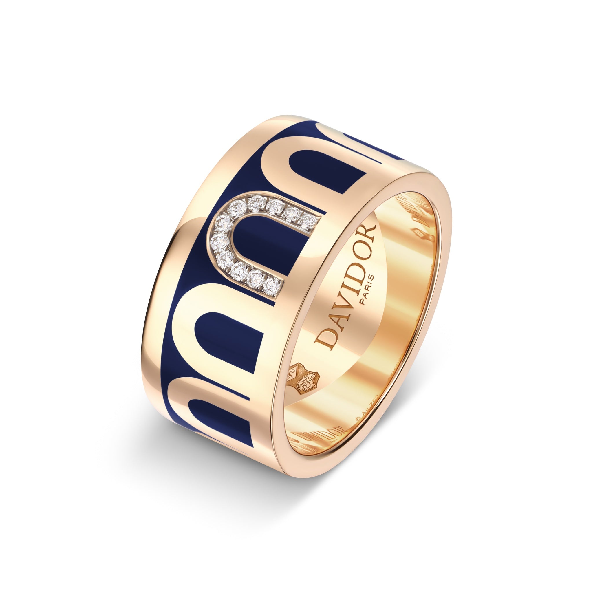 L'Arc de DAVIDOR Ring GM, 18k Rose Gold with Minuit à Paris Lacquered Ceramic and Porta Simple Diamonds - DAVIDOR
