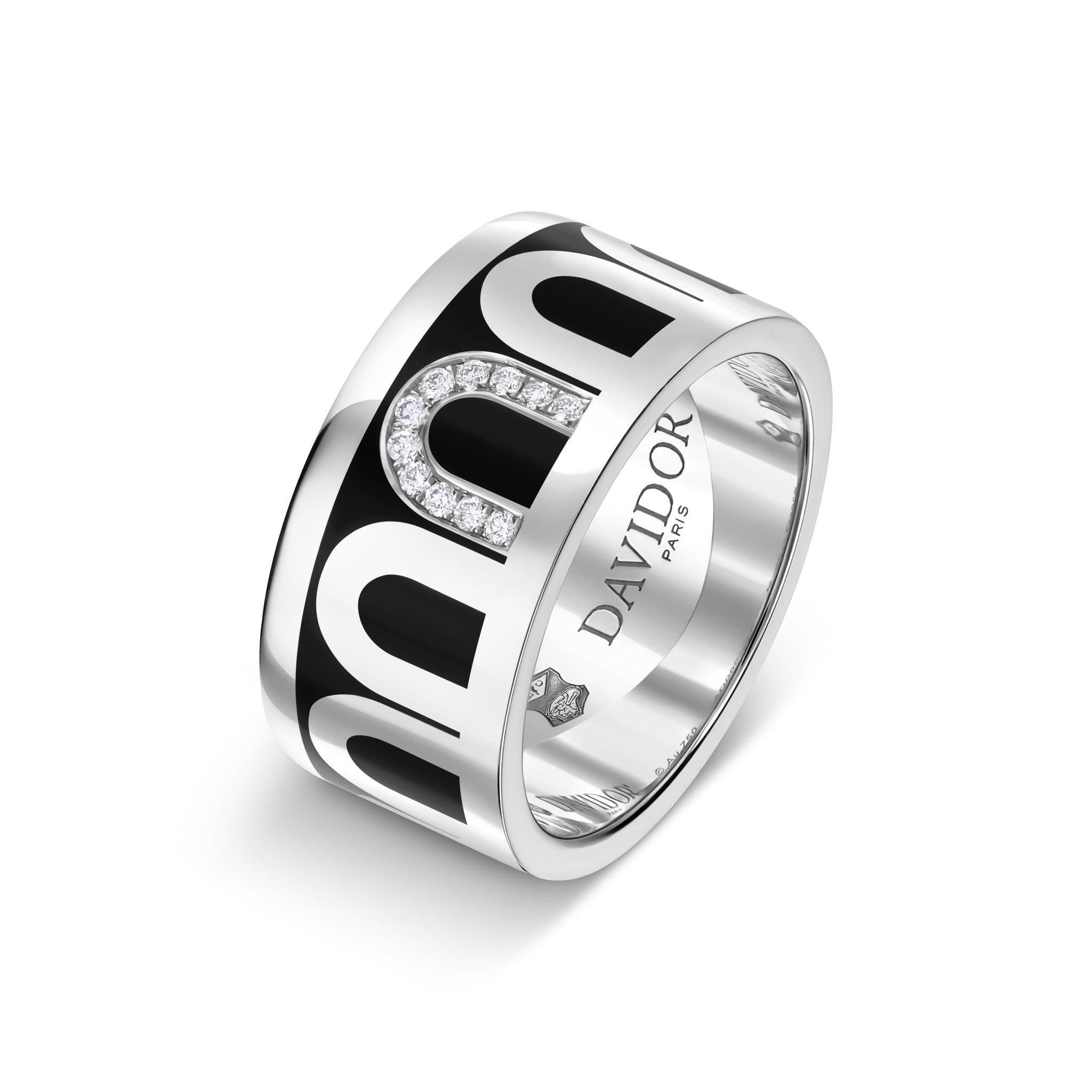 L'Arc de DAVIDOR Ring GM, 18k White Gold with Caviar Lacquered Ceramic and Porta Simple Diamonds - DAVIDOR
