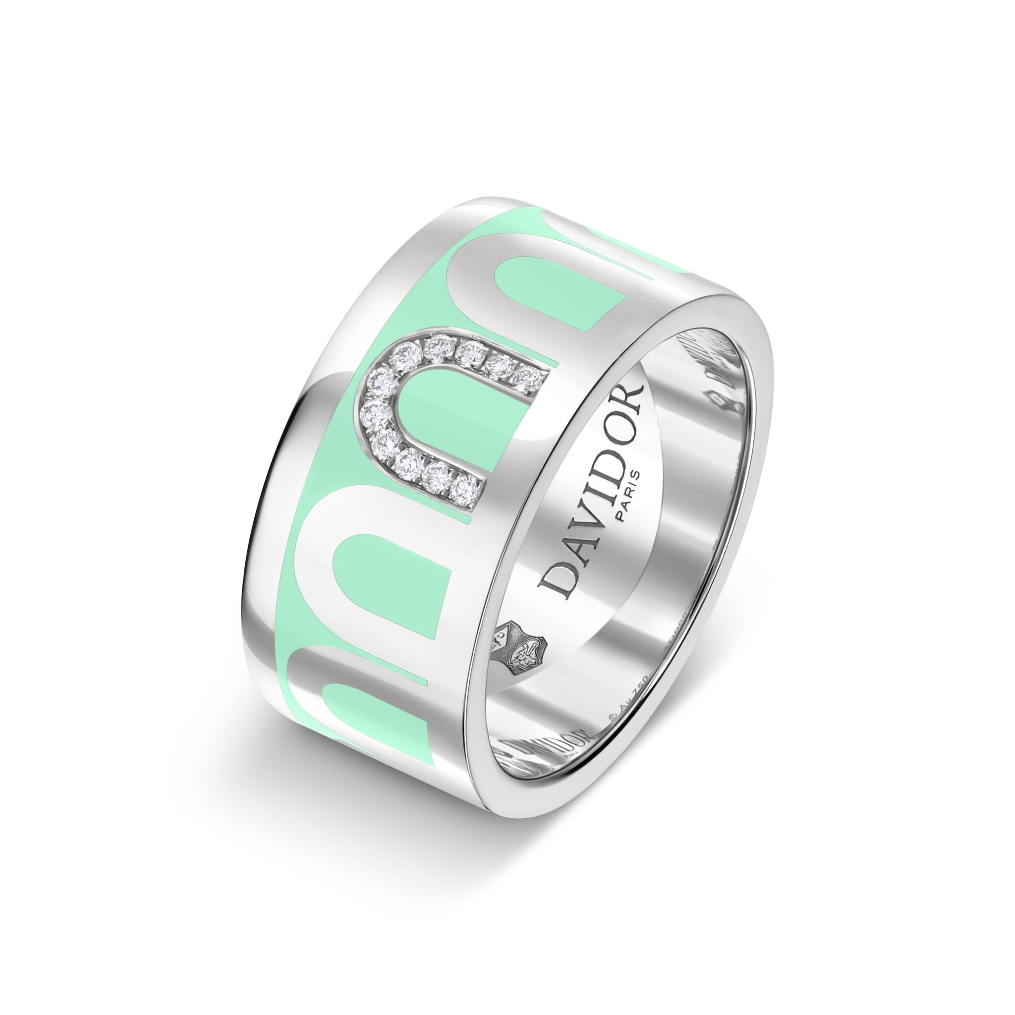 L'Arc de DAVIDOR Ring GM, 18k White Gold with Palm Beach Lacquered Ceramic and Porta Simple Diamonds - DAVIDOR