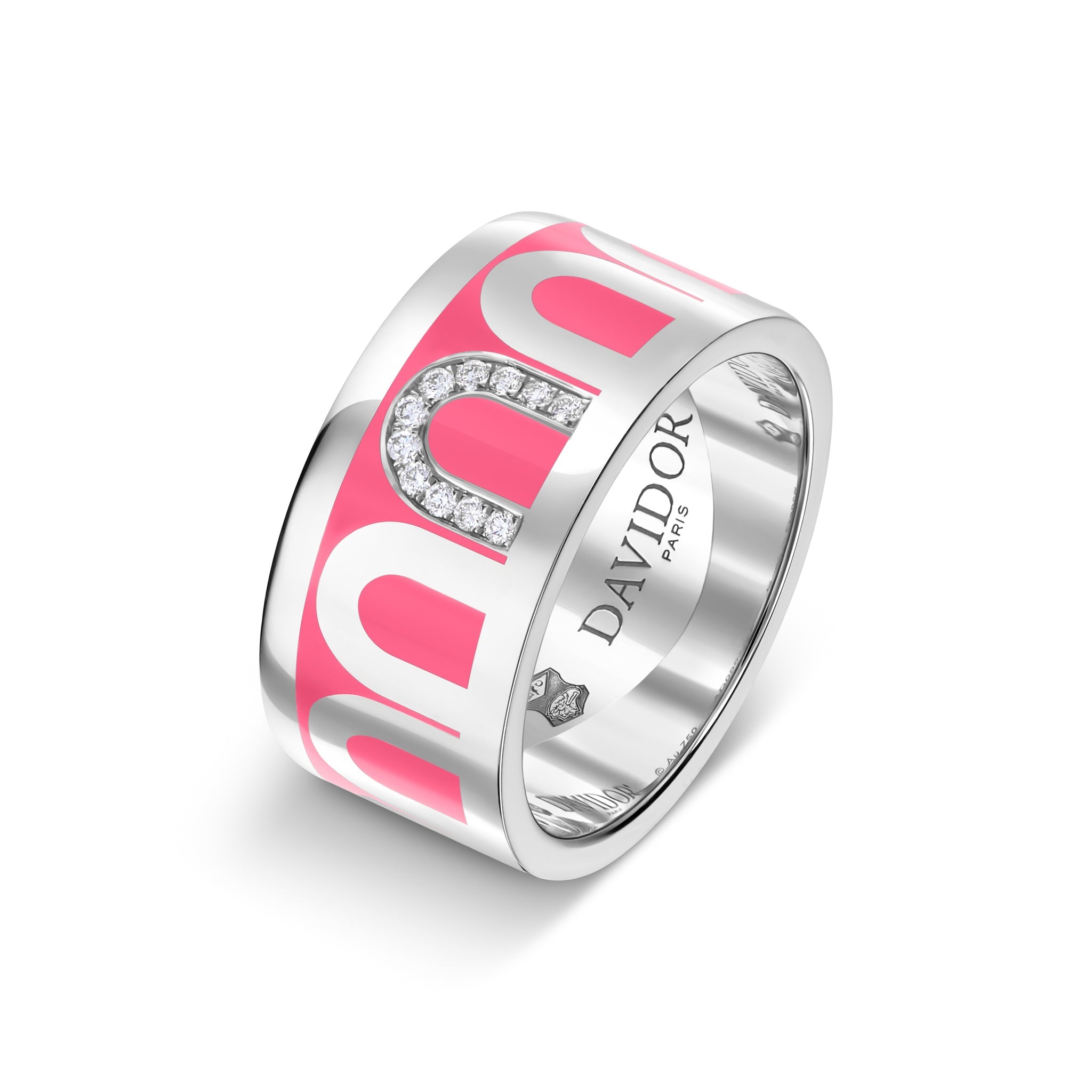 L'Arc de DAVIDOR Ring GM, 18k White Gold with May Rose Lacquered Ceramic and Porta Simple Diamonds - DAVIDOR