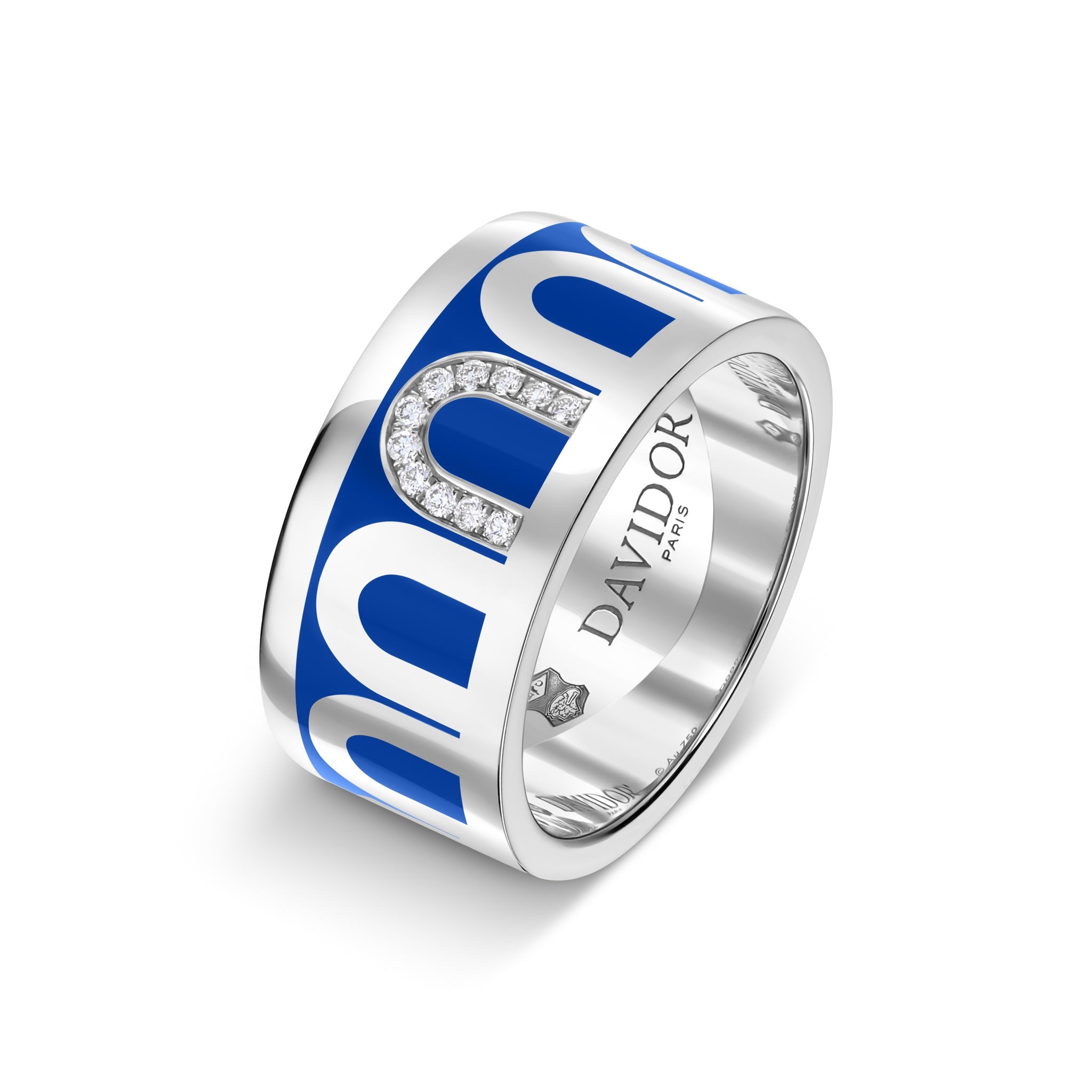 L'Arc de DAVIDOR Ring GM, 18k White Gold with Riviera Lacquered Ceramic and Porta Simple Diamonds - DAVIDOR