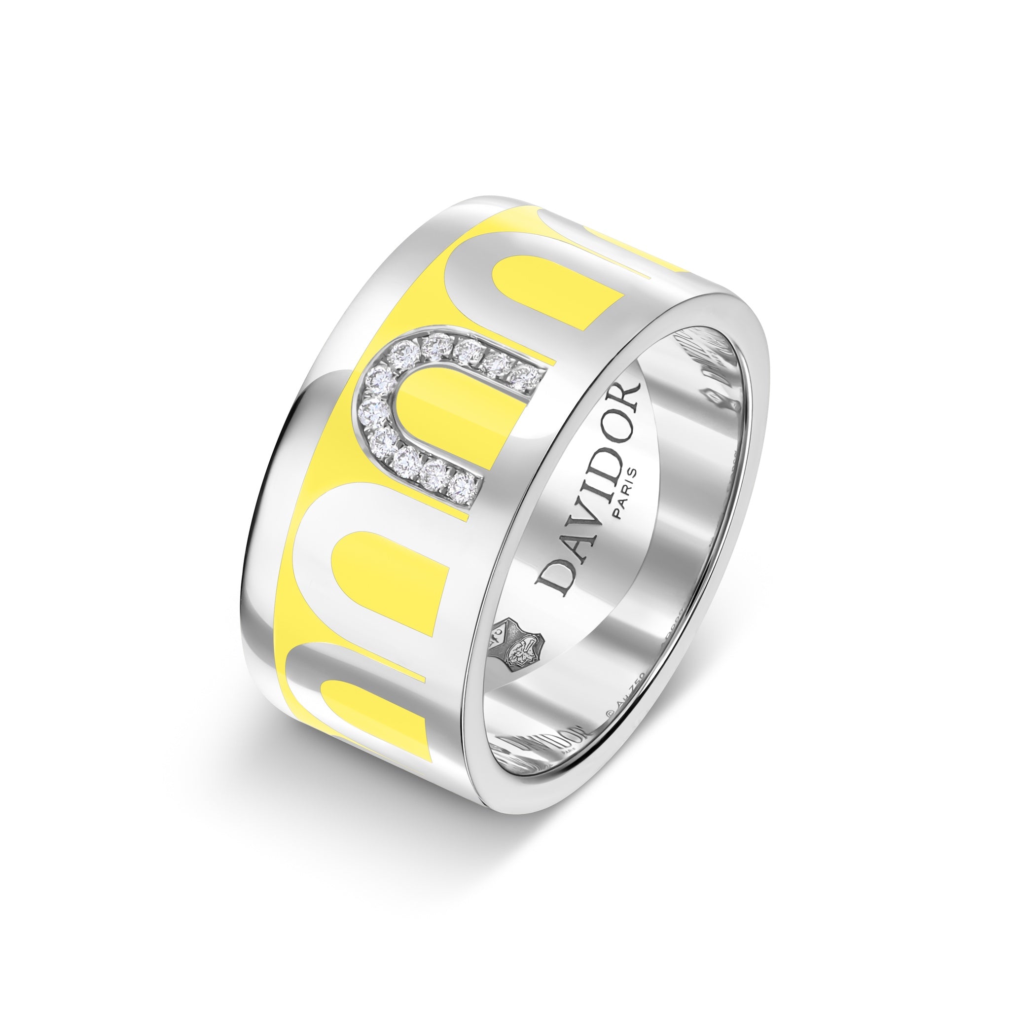 L'Arc de DAVIDOR Ring GM, 18k White Gold with Limoncello Lacquered Ceramic and Porta Simple Diamonds - DAVIDOR