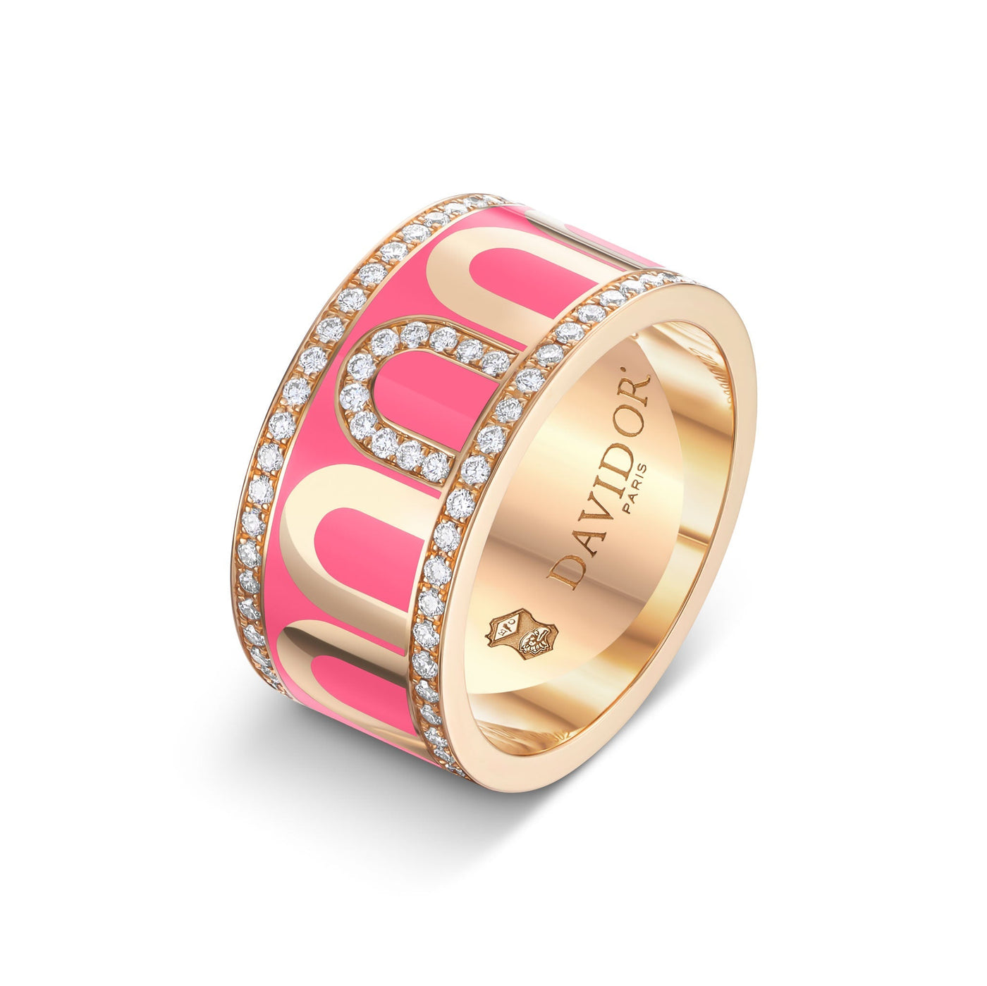 L'Arc de DAVIDOR Ring GM, 18k Rose Gold with Flamant Lacquered Ceramic and Porta Diamonds - DAVIDOR
