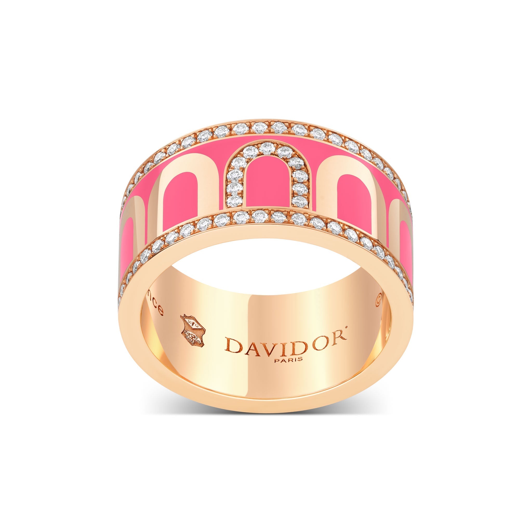 L'Arc de DAVIDOR Ring GM, 18k Rose Gold with Flamant Lacquered Ceramic and Porta Diamonds - DAVIDOR