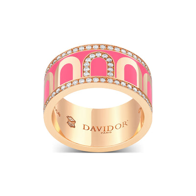 L'Arc de DAVIDOR Ring GM Porta Diamonds, 18k Rose Gold with Flamant Lacquered Ceramic - DAVIDOR