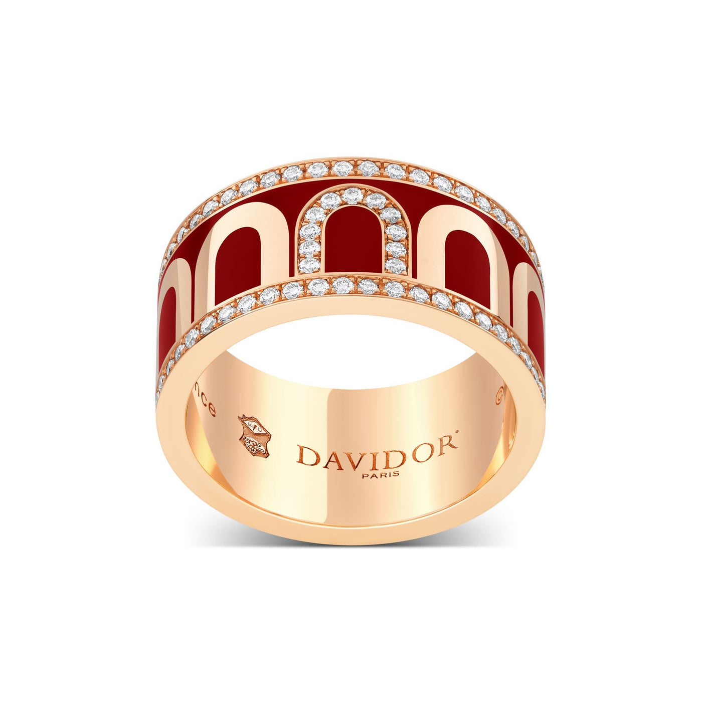 L'Arc de DAVIDOR Ring GM Porta Diamonds, 18k Rose Gold with Davidor Bordeaux Lacquered Ceramic - DAVIDOR