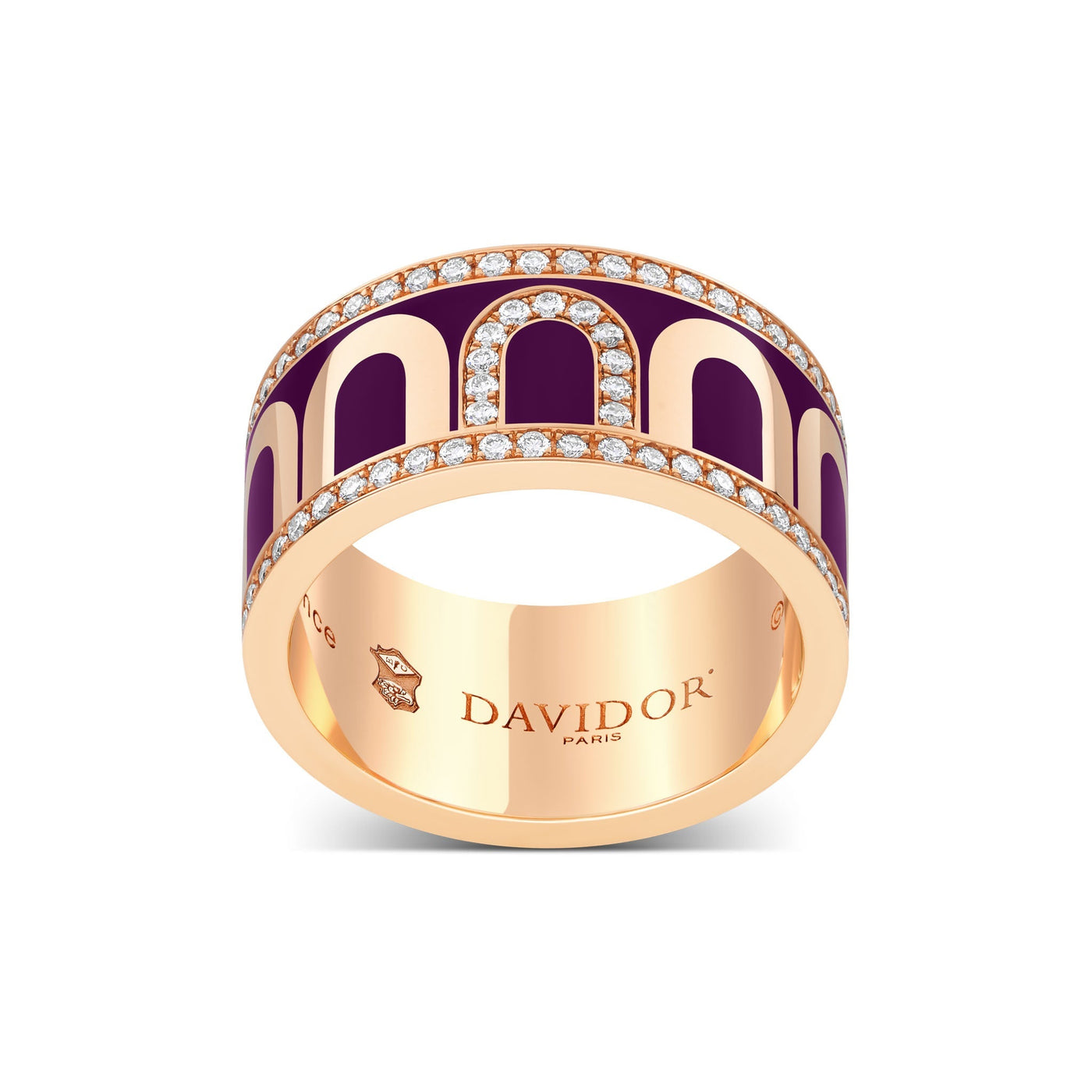 L'Arc de DAVIDOR Ring GM, 18k Rose Gold with Aubergine Lacquered Ceramic and Porta Diamonds - DAVIDOR