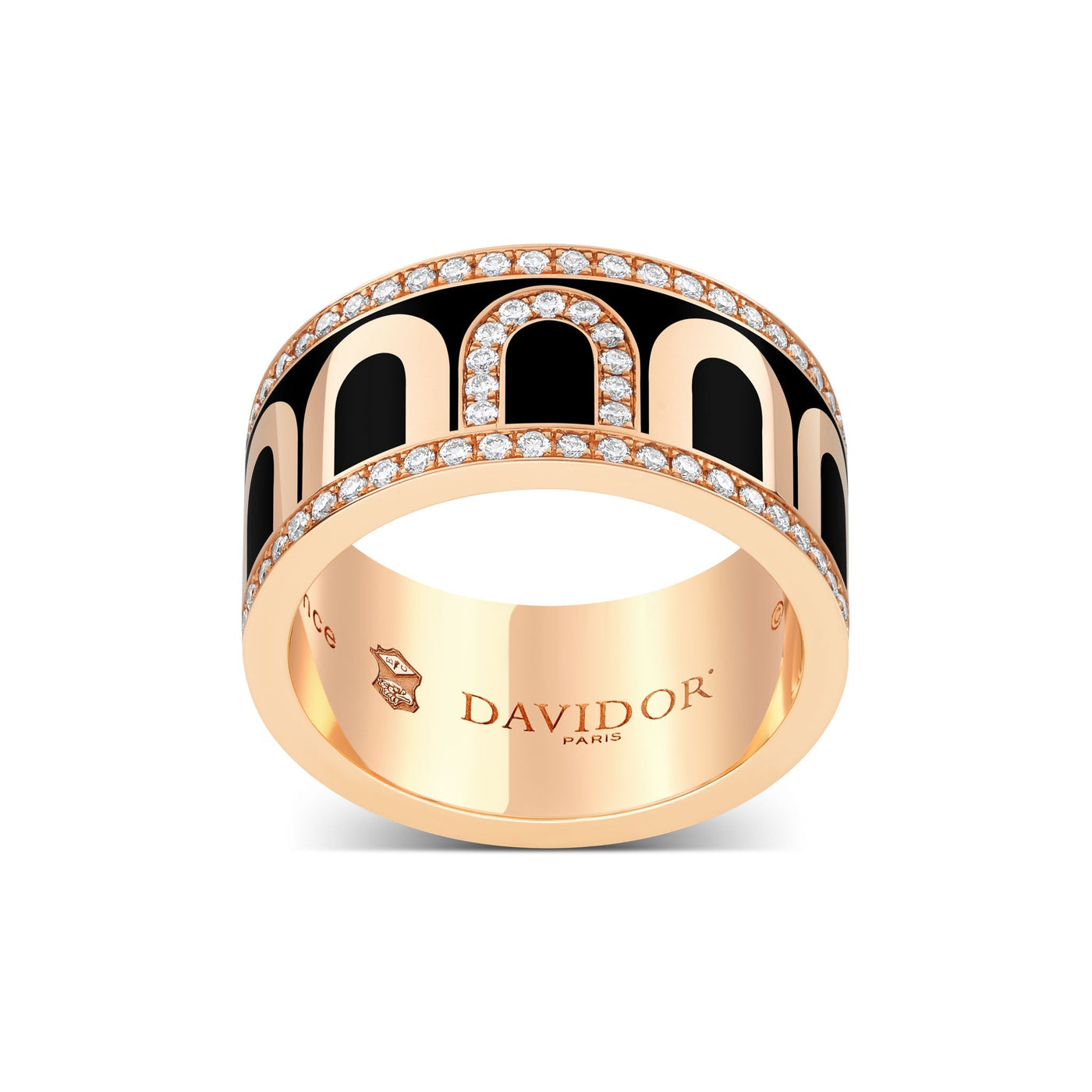 L'Arc de DAVIDOR Ring GM, 18k Rose Gold with Caviar Lacquered Ceramic and Porta Diamonds - DAVIDOR