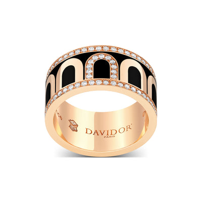 L'Arc de DAVIDOR Ring GM Porta Diamonds, 18k Rose Gold with Caviar Lacquered Ceramic - DAVIDOR