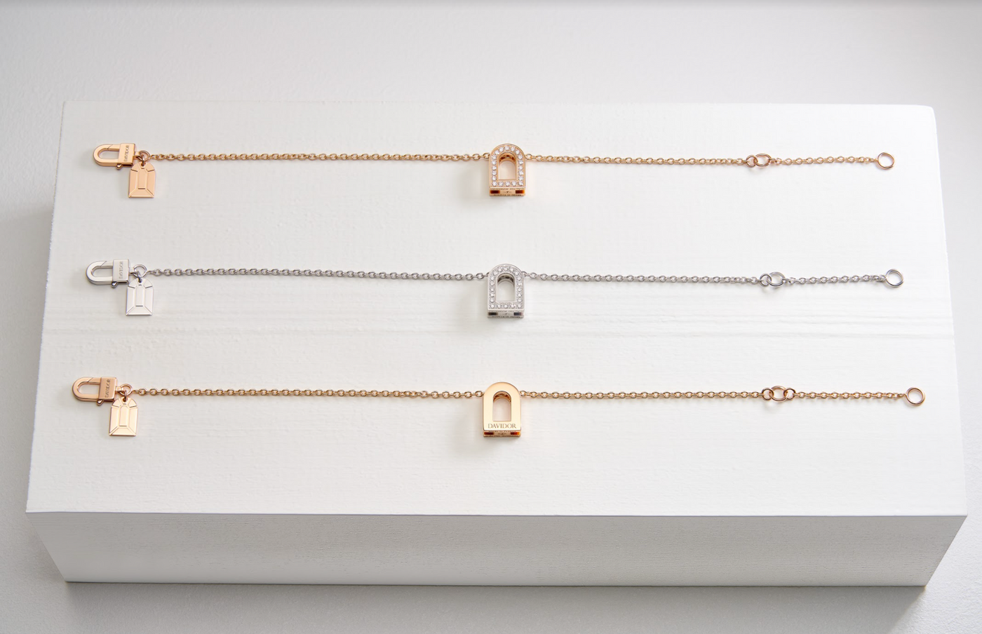 L'Arc Voyage Charm PM Chain Bracelet, 18k Rose Gold with Galerie Diamonds - DAVIDOR
