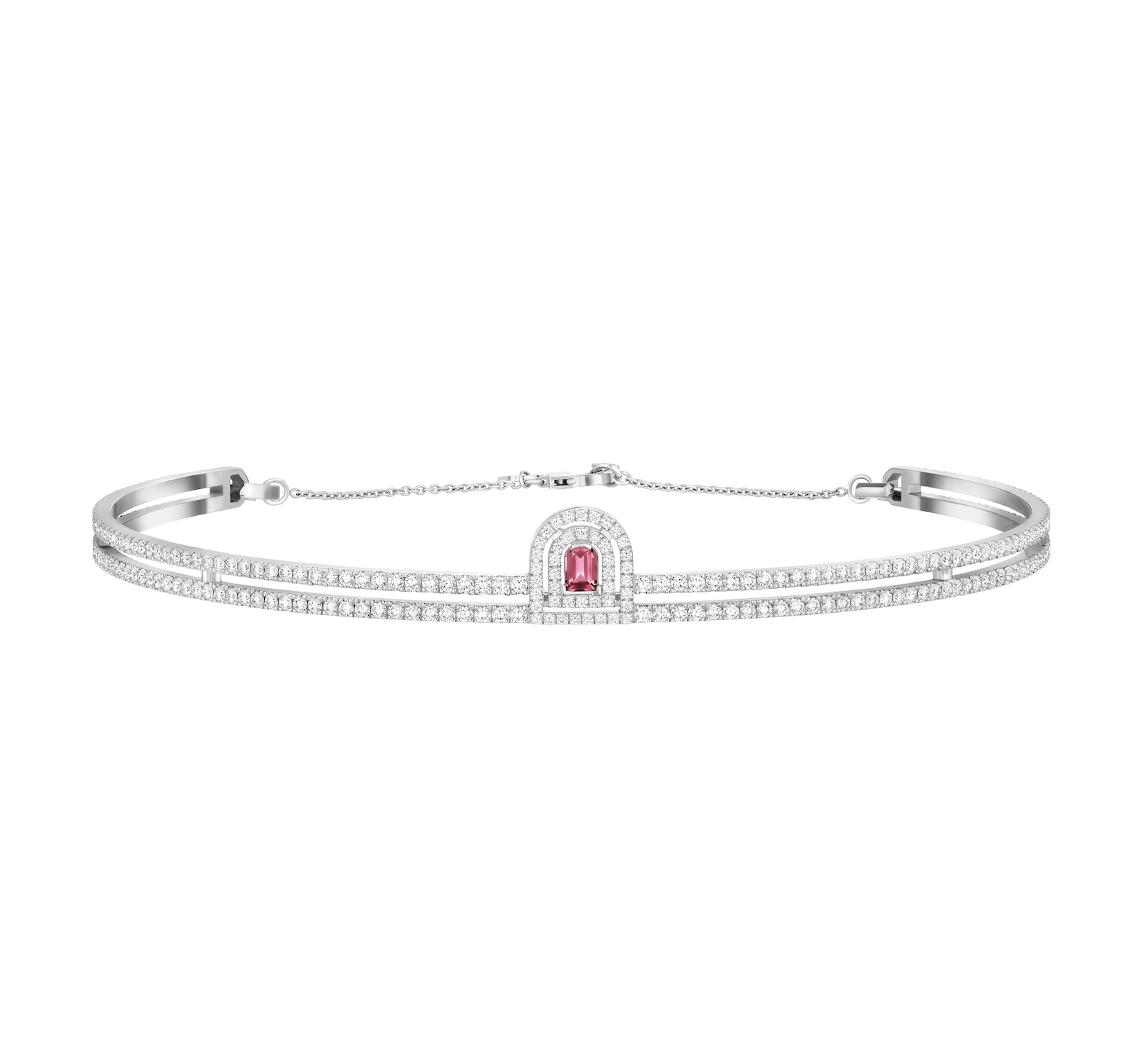 Couleur Sculptural Choker, 18k White Gold with DAVIDOR Arch Cut Pink Tourmaline and Brilliant Diamonds - DAVIDOR