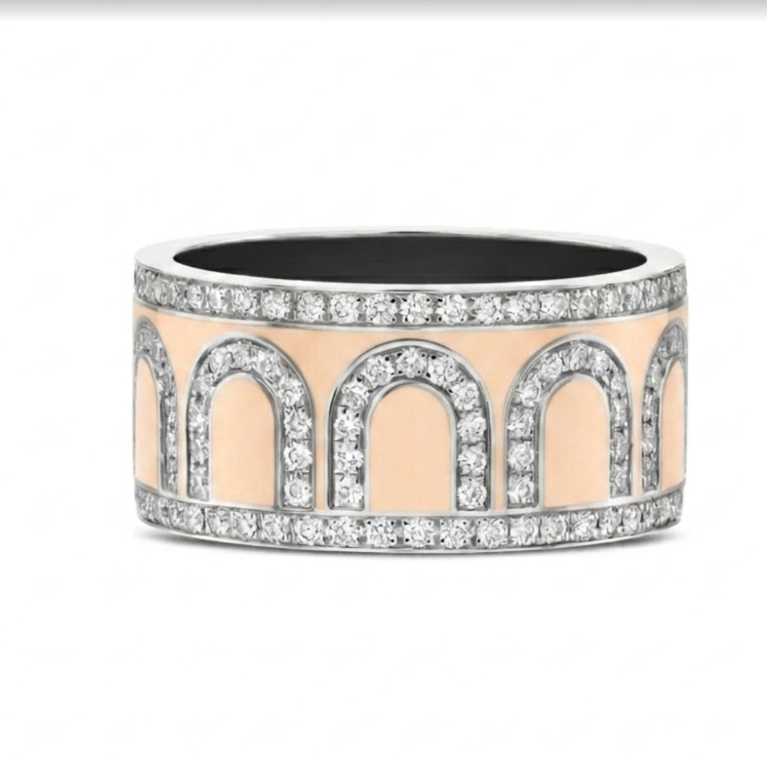 L'Arc de DAVIDOR Ring GM, 18k White Gold with Bellini Lacquered Ceramic and Palais Diamonds - DAVIDOR