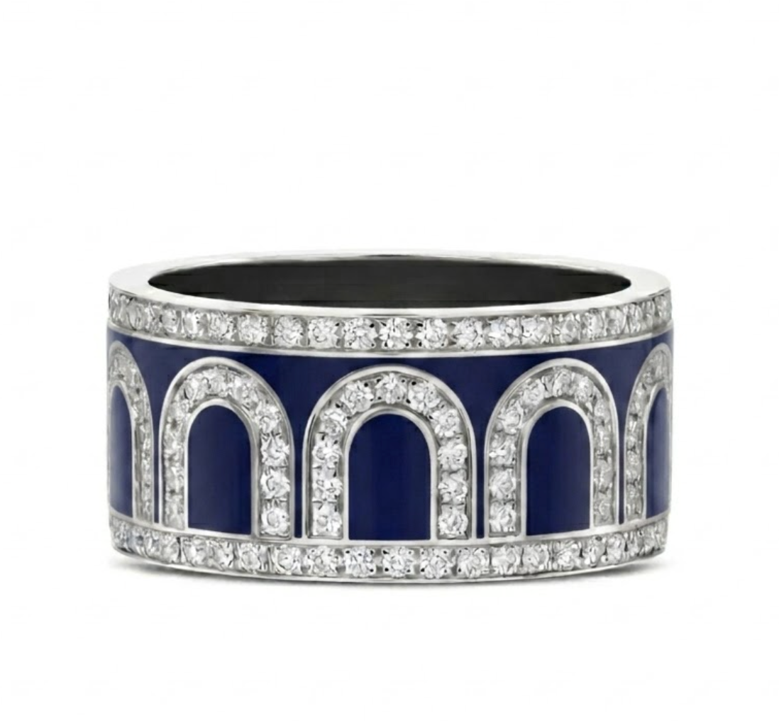 L'Arc de DAVIDOR Ring GM, 18k White Gold with Minuit à Paris Lacquered Ceramic and Palais Diamonds - DAVIDOR