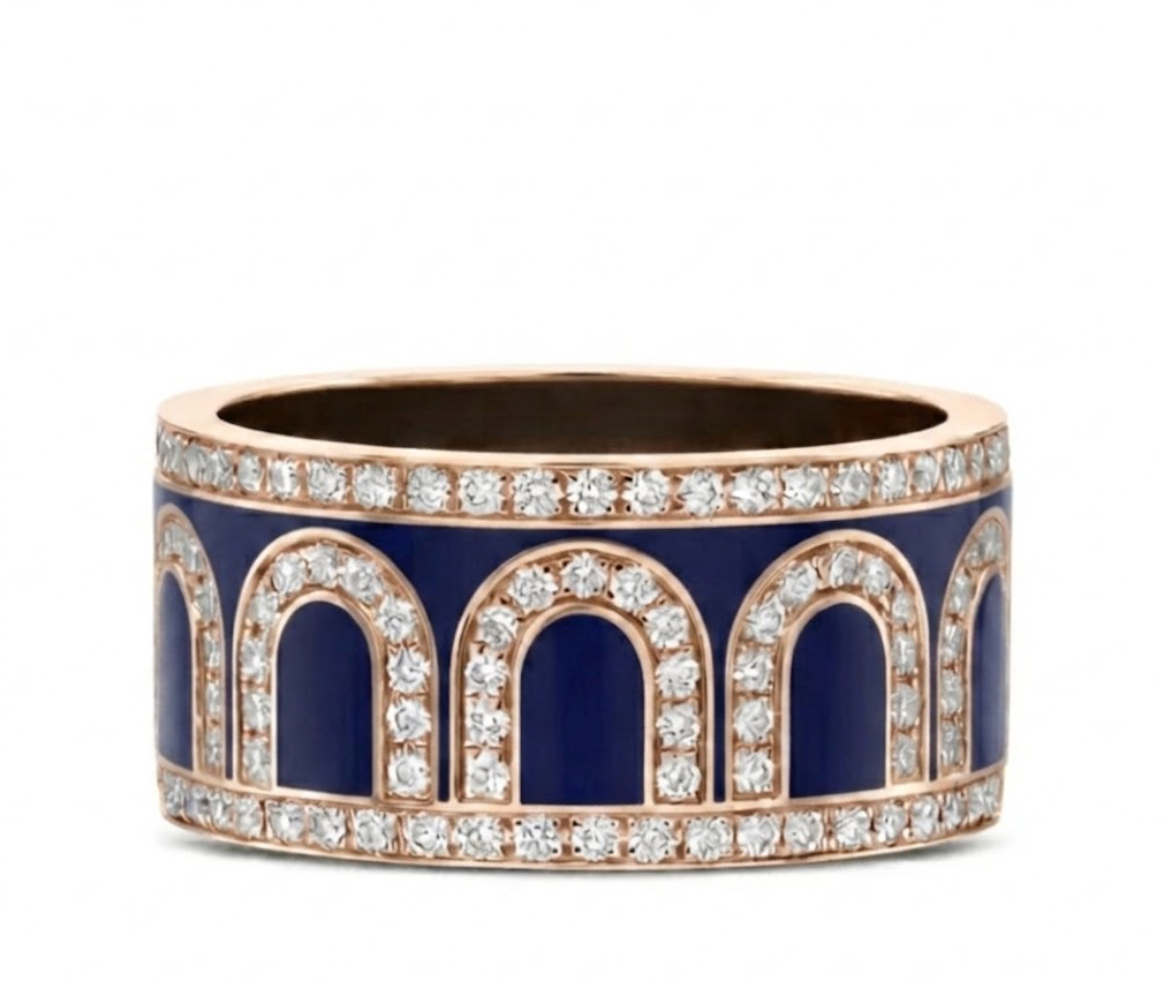 L'Arc de DAVIDOR Ring GM, 18k Rose Gold with Minuit à Paris Lacquered Ceramic and Palais Diamonds - DAVIDOR