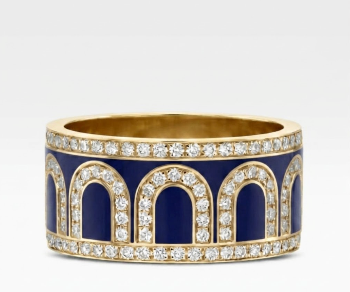 L'Arc de DAVIDOR Ring GM, 18k Yellow Gold with Minuit à Paris Lacquered Ceramic and Palais Diamonds - DAVIDOR