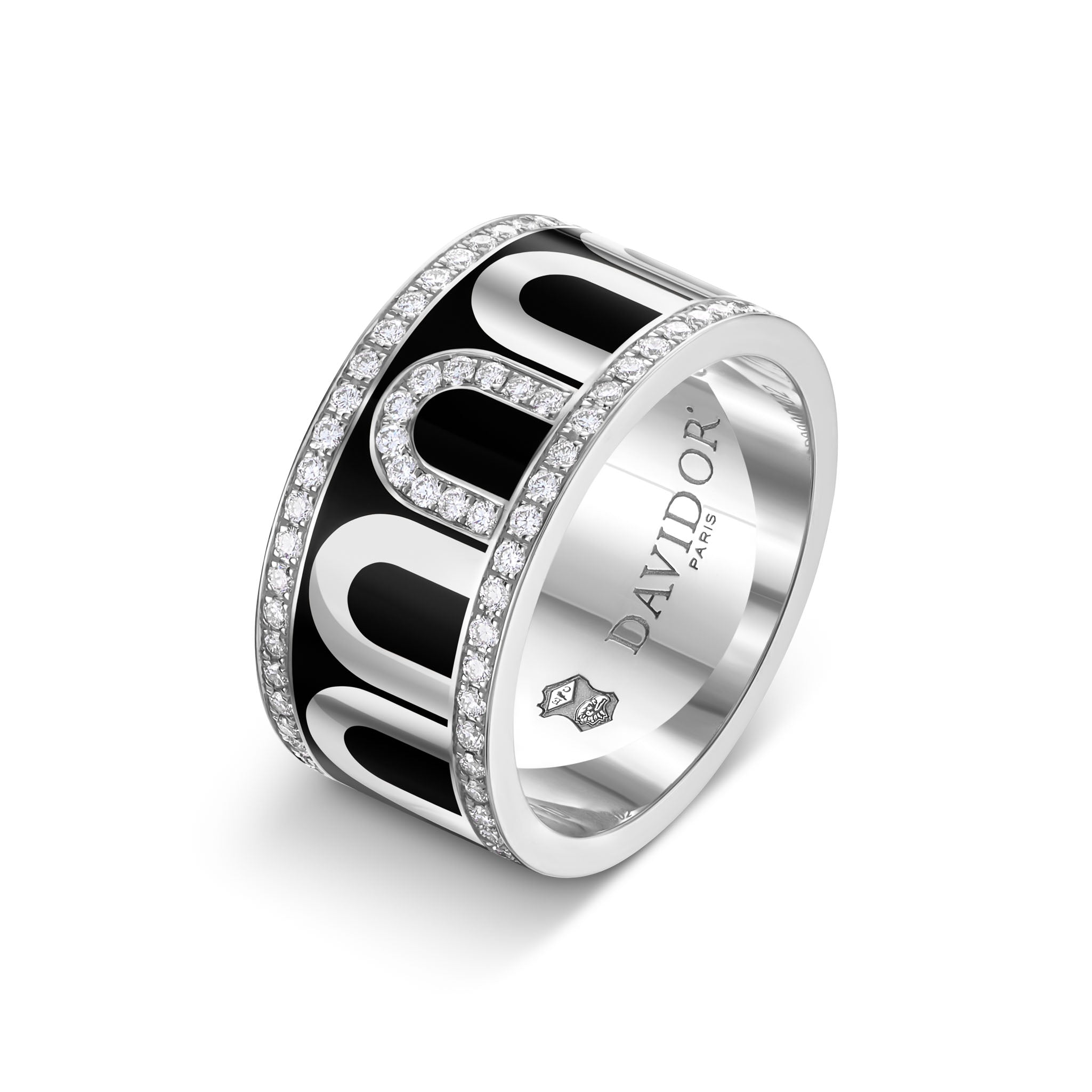 L'Arc de DAVIDOR Ring GM, 18k White Gold with Caviar Lacquered Ceramic and Porta Diamonds - DAVIDOR