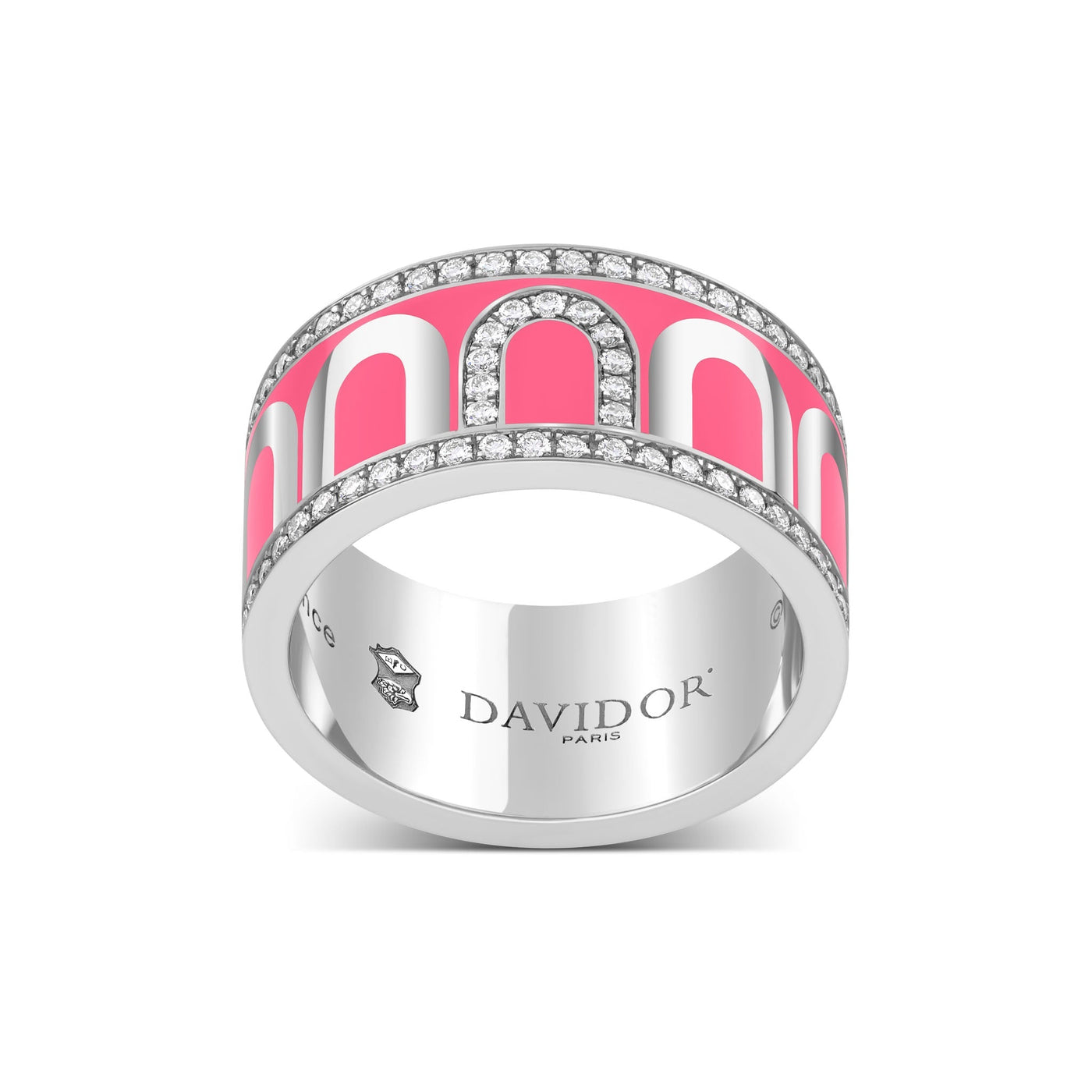 L'Arc de DAVIDOR Ring GM Porta Diamonds, 18k White Gold with May Rose Lacquered Ceramic - DAVIDOR