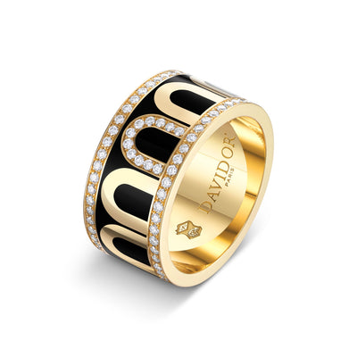 L'Arc de DAVIDOR Ring GM Porta Diamonds, 18k Yellow Gold with Caviar Lacquered Ceramic - DAVIDOR
