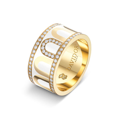 L'Arc de DAVIDOR Ring GM Porta Diamonds, 18k Yellow Gold with Neige Lacquered Ceramic - DAVIDOR